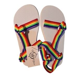 Sole Mates Rainbow Flip Flop Sandals Thong Strap Pride Beach Pool SIZE 8